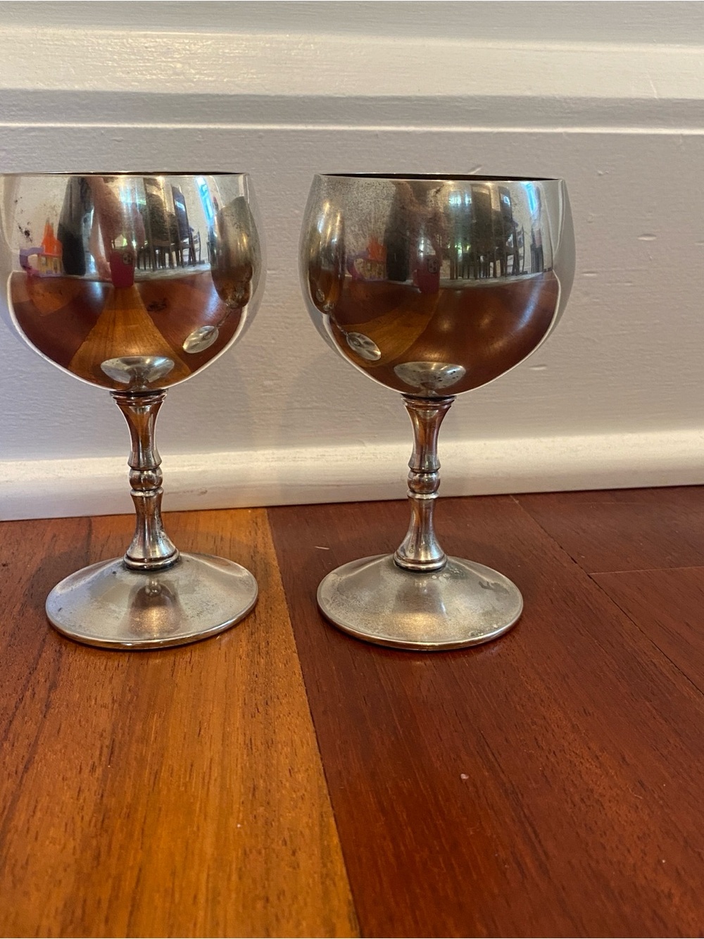 Polished Silver Goblet Wine Glasses - Set of 2